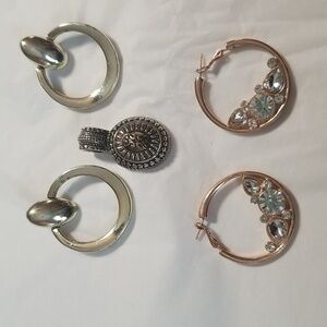 COSTUME JEWELRY, 2 Pr. EARRINGS & 1 PENDANT, Silvertone, Rose Goldtone EUC